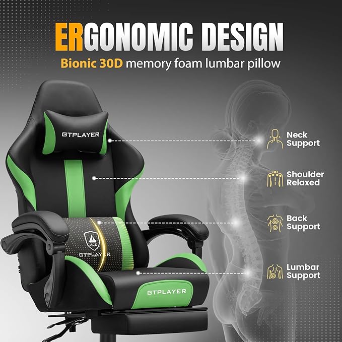 GTPLAYER Gaming Chair with Pocket Spring Cushion, Leather Office Chair with