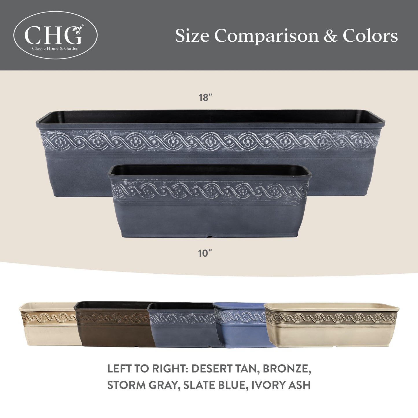 Classic Home and Garden Corinthian Trough Planter 10" Slate Blue