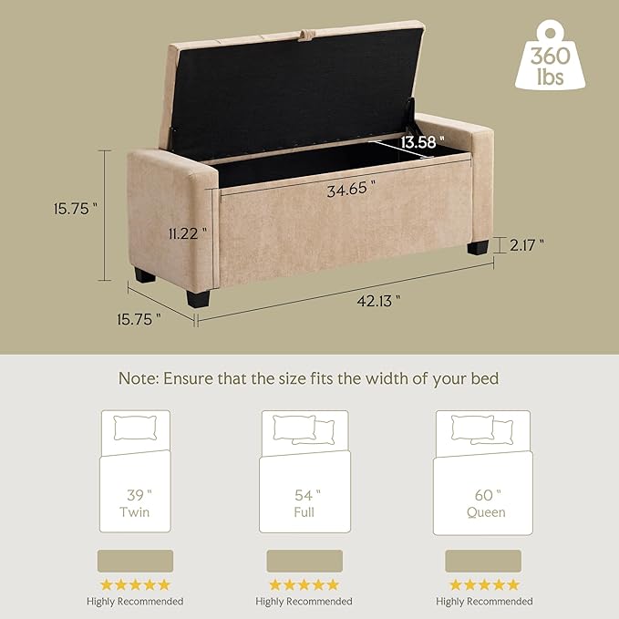 GRAINELL Storage Ottoman Bench, Upholstered Tufted Bedroom Bench