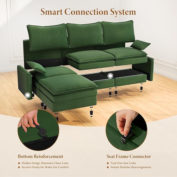 Vesgantti 108" U Shaped Sectional Couch, Comfy Cloud Modular Sectional Sofa