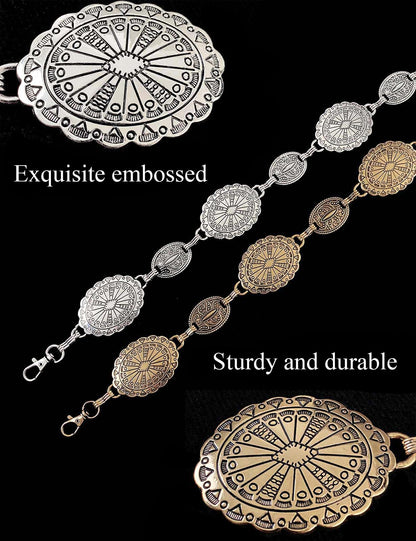 TOPACC Gold Metal Oval Concho Chain Belts for Women Western Cowgirl Belt for Dresses Jeans Country Concert Outfit