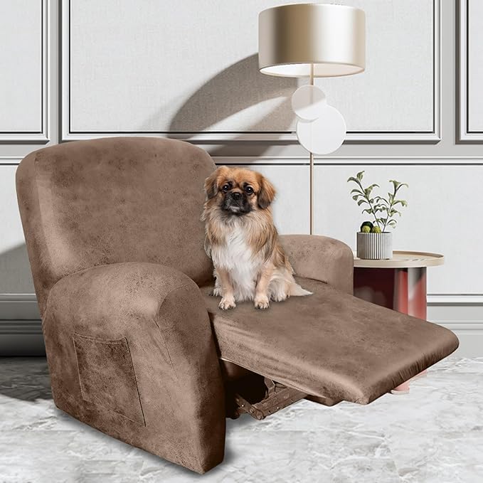 ANARACHON Leather Like Recliner Chair Covers Stay in Place, 4 Pieces Recliner