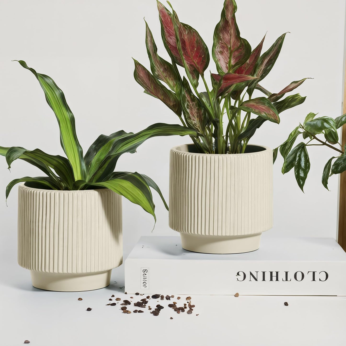 OXART Large Plant Pot, 12+10 Inch Ceramic Pots for Plants, Set of 2 Indoor & Outdoor Planters with Drainage Holes, Modern Round Decorative Flower Pots, Ceramic Planting Pot for Plants, Yellow