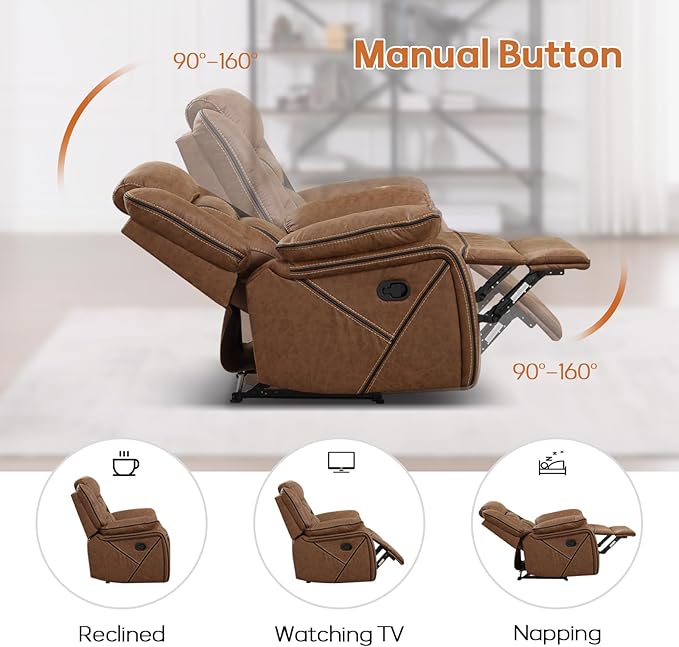 EBELLO Faux Leather Manual Loveseat Recliner, 2 Seat Reclining Sofa Chair