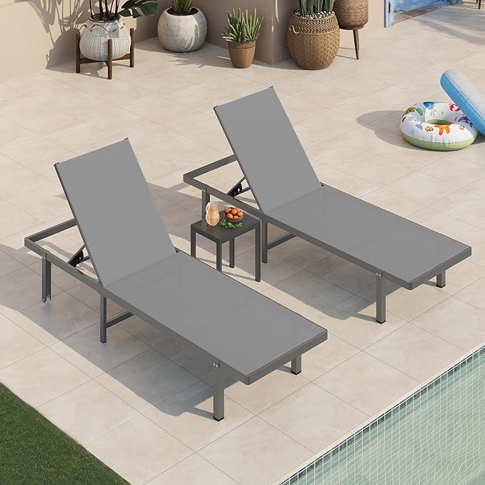 Pool Lounge Chairs Set of 3，Outdoor Lounge Chairs