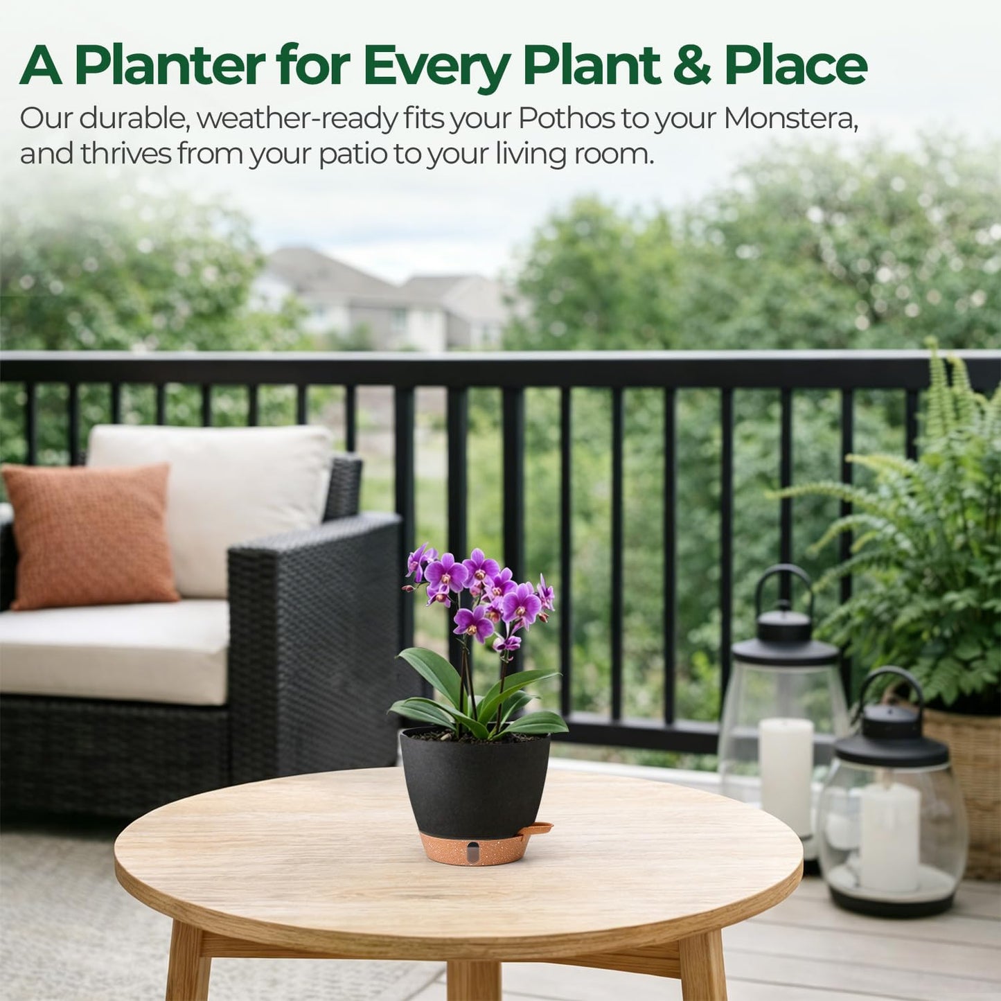 T4U 6 Inch Self Watering Pots for Indoor Plants - Mess-Free Bottom Watering Planter for Herbs/Pothos/Succulent Plants, Indoor Outdoor Use (Black, 4 Pack)