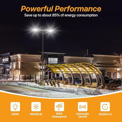 150W Led Parking Lot Lights with Dusk to Dawn Photocell 120V Slip Fitter Pole Mount Lights 5000K Outdoor IP65 Waterproof Commercial Street Area Lighting for Parking Lot, Barn, Church 2Pack