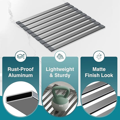 Aluminum Roll Up Dish Drying Rack Over The Sink, 17.7" x 13.4" Rust-Proof