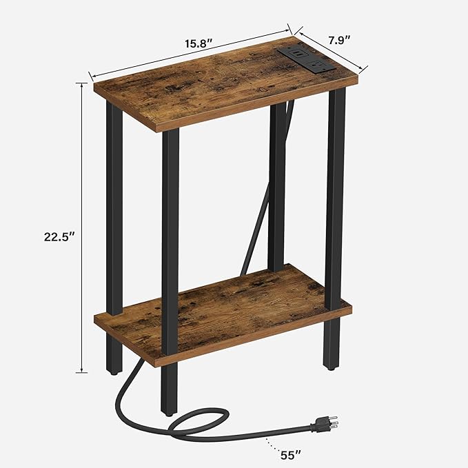 TUTOTAK Small End Table with Charging Station, Narrow Side Table with USB Ports