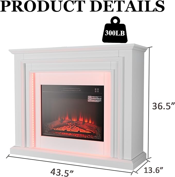 44" LED Lights Electric Fireplace