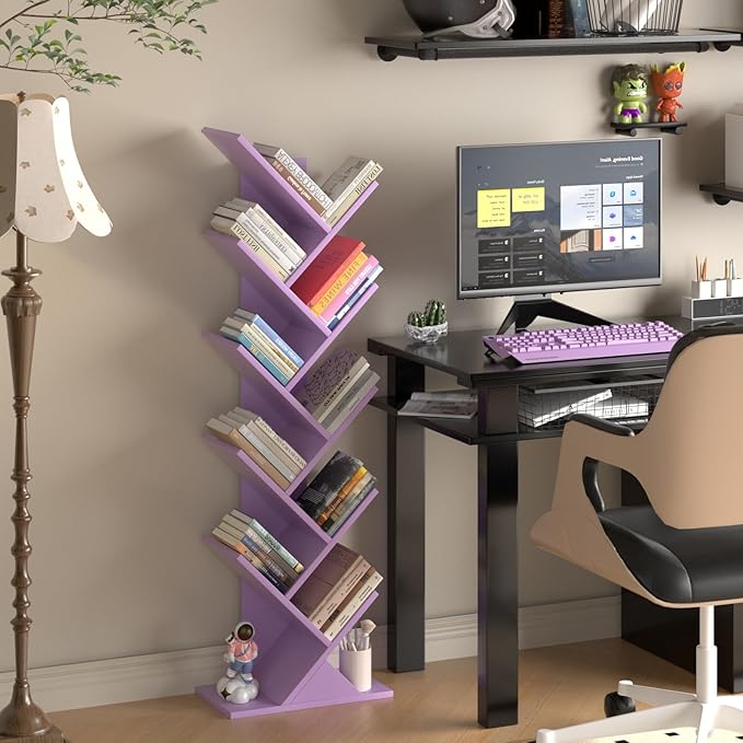 10 Tier Tree Book Shelf, Floor Standing Wood Bookshelf