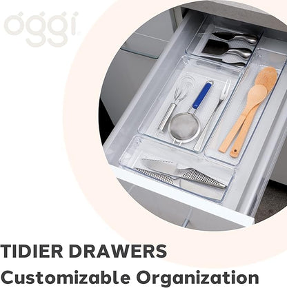 Oggi Clear Drawer Organizer - 6" X 6.25"- Ideal for Organizing Kitchen Drawers, Office, Desk, Silverware, Kitchen Utensils, Cosmetics and Bathrooms