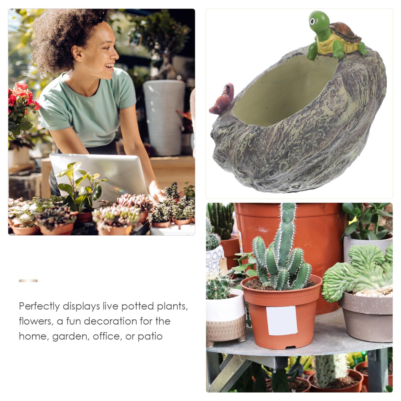 VANZACK Turtle Planter - Unique Resin Flower Pot for Succulents & Garden Decor, Cute Animal Planter for Patio, Balcony, or Outdoor Decoration (5.3x4.9 Inch)