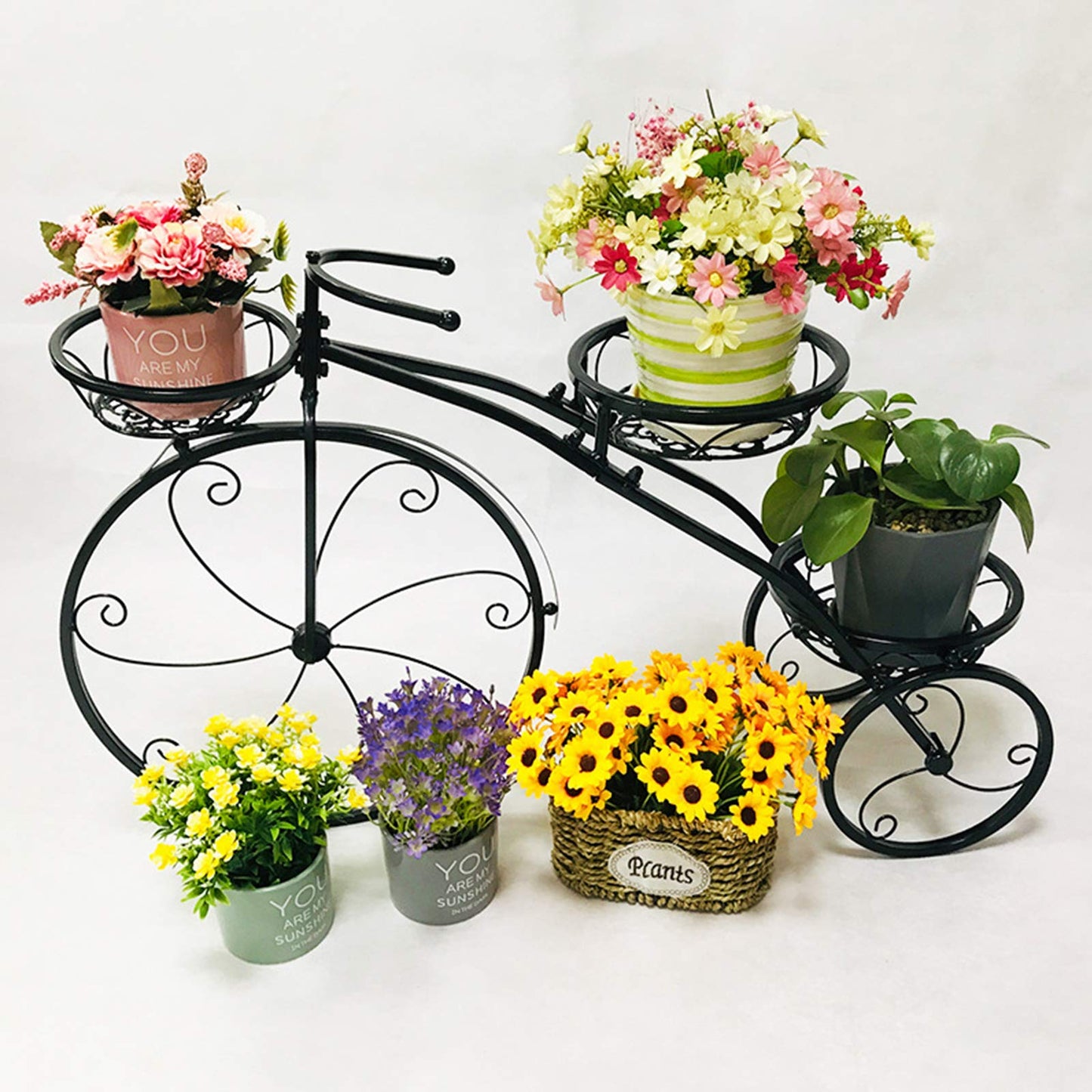 LOYALHEARTDY Bicycle Plant Stand Holder, Metal Flower Pot Holder Display Shelf Elegant Garden Patio Plant Rack Ideal For The Decoration Of Home, Garden, Patio (Black)