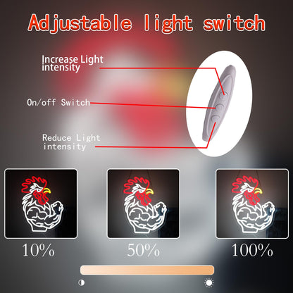 Muscular Rooster Gym Neon Sign for Home Gym Decor, Bodybuilding Funny Chicken Led Neon Light for Workout Trainer Room, Farmhouse,Bold Gifts for Game Rooms, and Man Caves