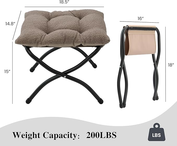 15" Folding Ottoman, Foldable Footrest Stool, Portable Small Foot Stool