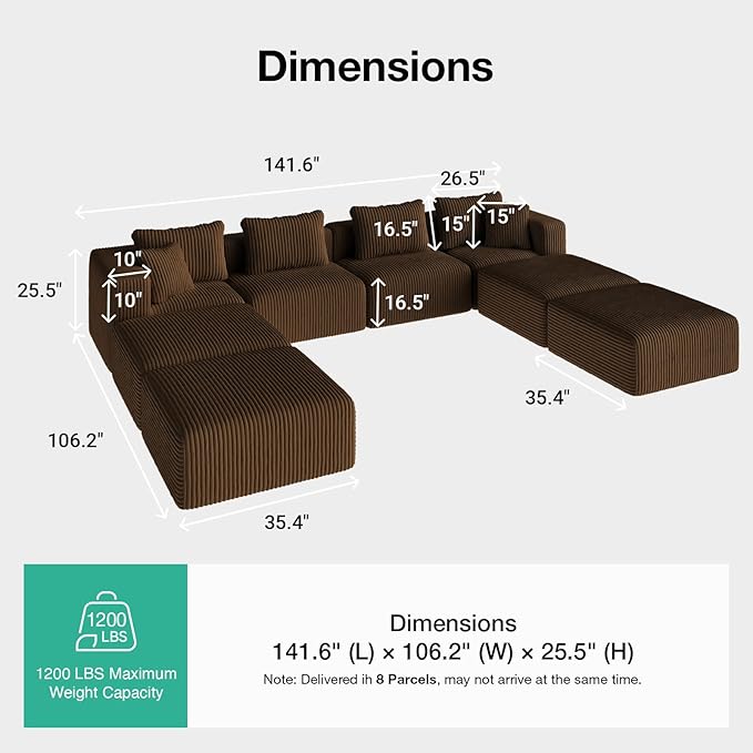 Novilla 141" Modular Sectional Sofa, Modern Cloud Sectional Couch