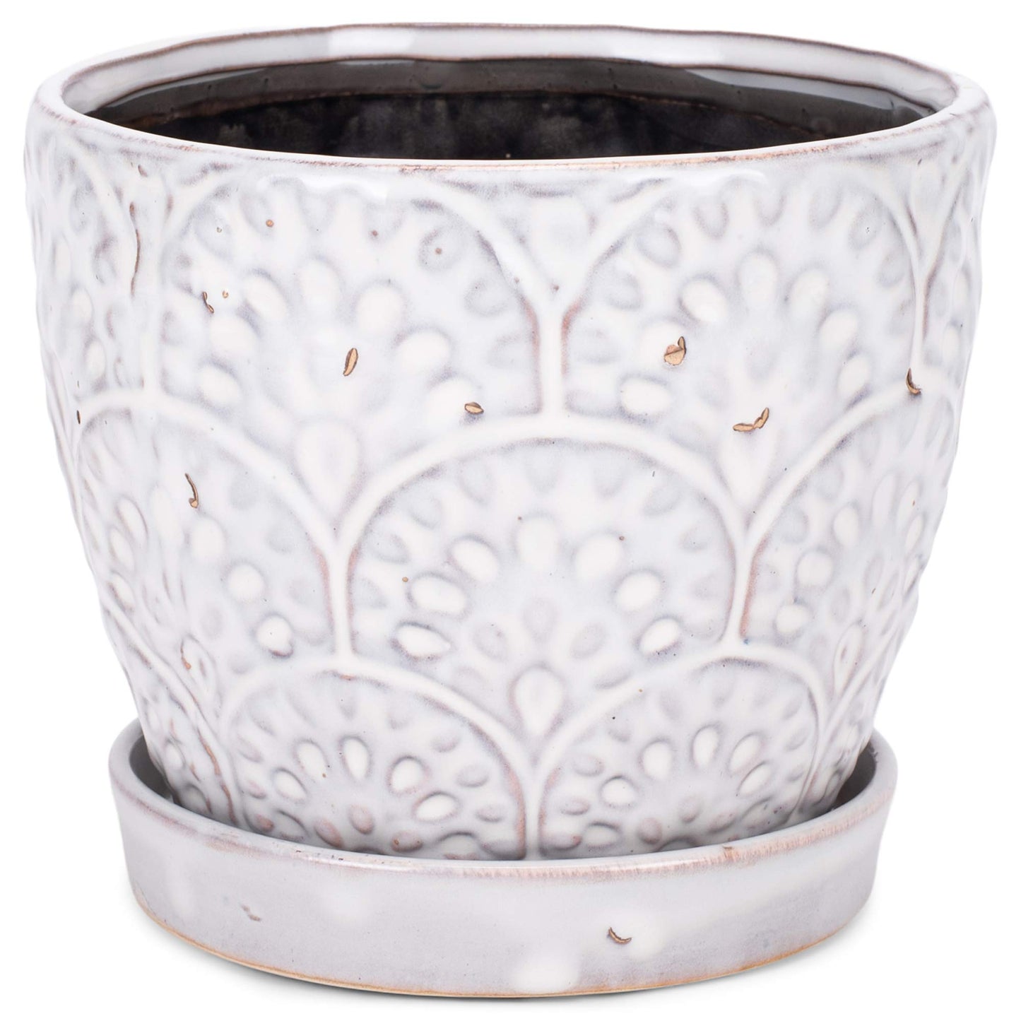 Napco Imports Scalloped Ivory and Jet Black 5 Inches Ceramic Glazed Indoor or Outdoor Planter Pot