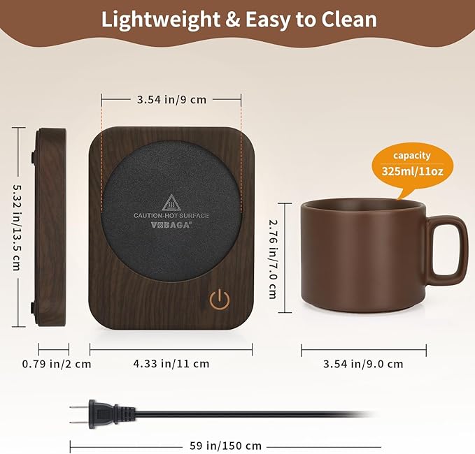 VOBAGA Mug Warmer Set, Coffee Mug Warmer for Desk with 11oz Ceramic Mug, Auto Shut Off & 3-Temp Settings, Smart Coffee Cup Warmer, House Warming Coffee Gift Set Valentine's Day Gift