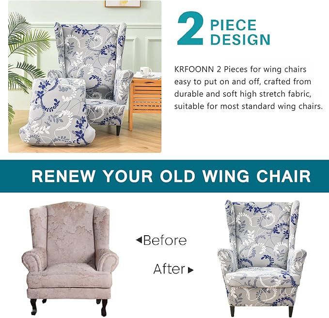 KRFOONN Wingback Chair Covers Slipcovers 2 Piece Stretch Wing Chair Covers