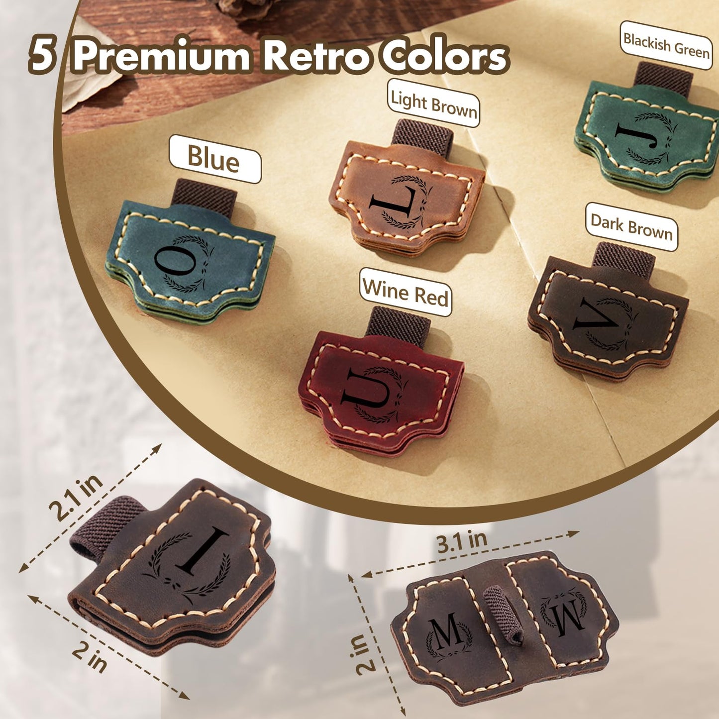 Custom Bygone Mark Bookmark with Pen Holder, 26 Letters Name Initial Personalized Magnetic Leather Bookmark, Gifts for Book Lovers, Readers, Travelers, Leather Book Marks (Wine Red, I)