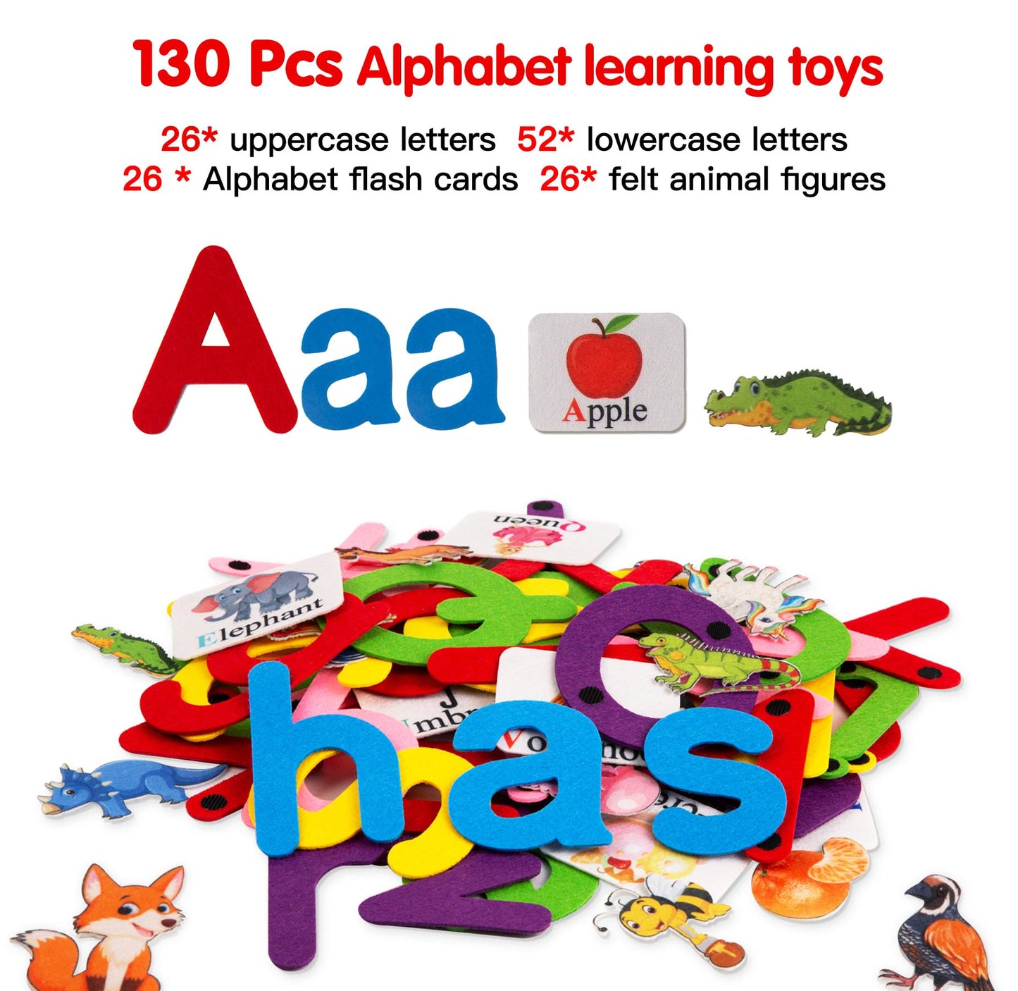 Craftstory 130 Pcs Alphabet Learning Toys Letters-Felt Montessori Board for Toddlers with Flashcards Preschool Spelling Vocabulary Activities Educational Toys for 3 Year Old