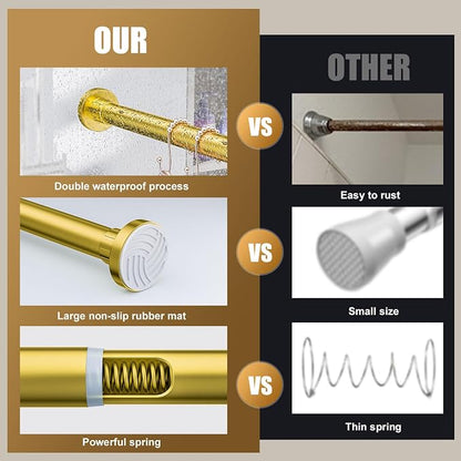 Ausemku Shower Curtain Rod 32-80 Inch Adjustable - 1 Inch Diameter Heavy Duty No drill Spring Tension Shower Rod, Non-Slip Rustproof Telescopic Rod for Bathroom, Gold