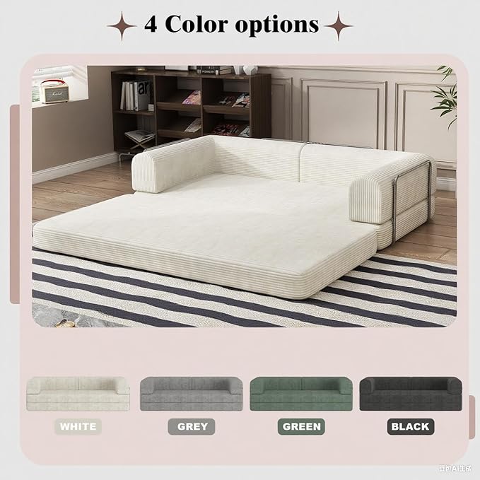 Garvee 78" Convertible Sleeper Sofa Bed, Plush Corduroy Futon Loveseat