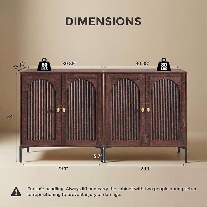 IFBUY Modern Sideboard Buffet Cabinet, 61.75" W Fluted Arched Buffet Cabinet