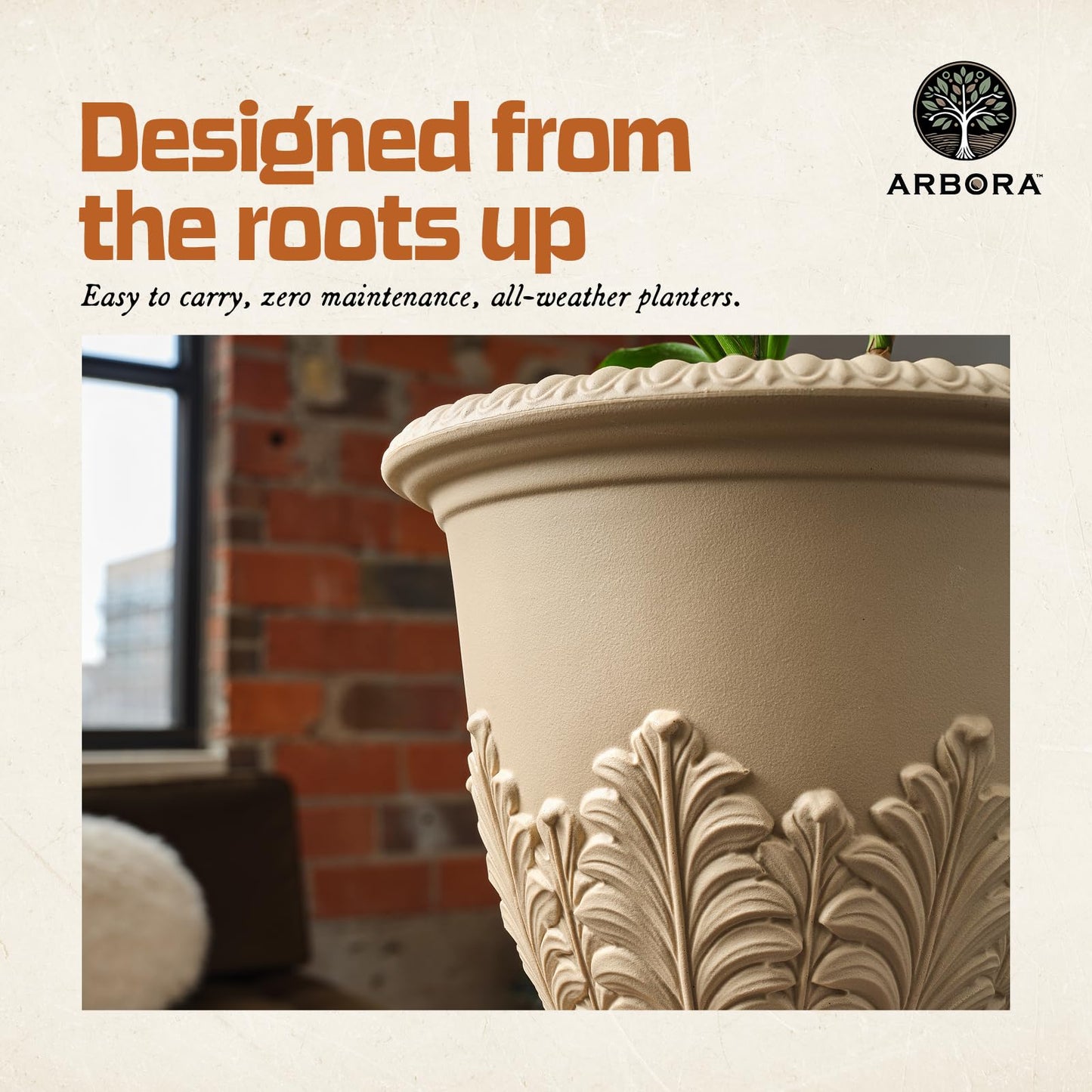 ARBORA 17" Paris Urn Polyresin Indoor and Outdoor Planter with Cream Finish - Durable, Weatherproof, Lightweight, Large Plant Pot for Patio, Garden, Deck, Entryway