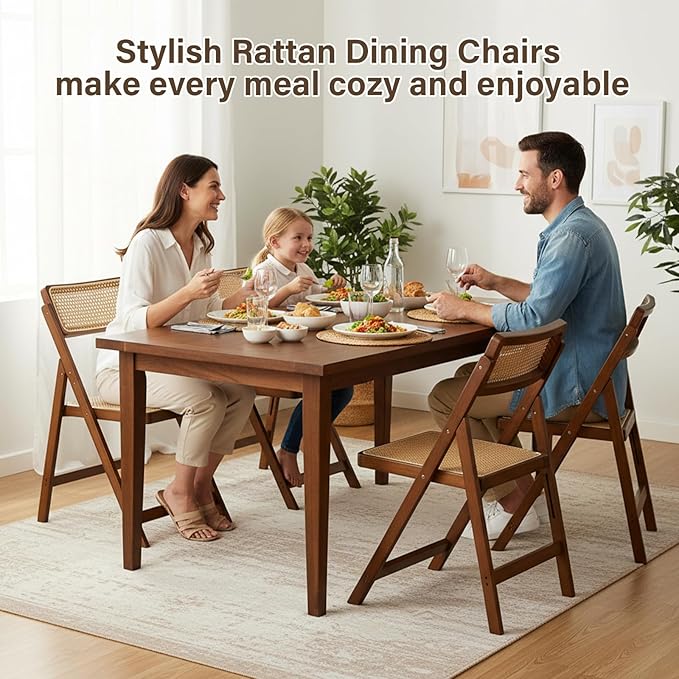 Furlide Rattan Folding Chairs, Modern Mid Century Dining Chairs Set of 2