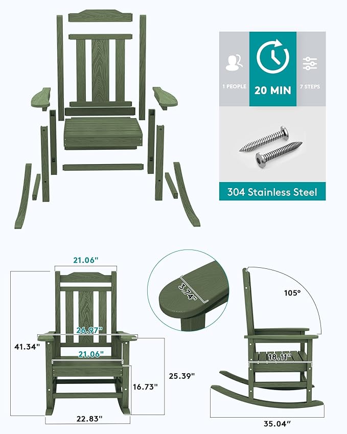 SERWALL Oversized Rocking Chair Set of 2 Outdoor, HDPE Outdoor Rocking Chair