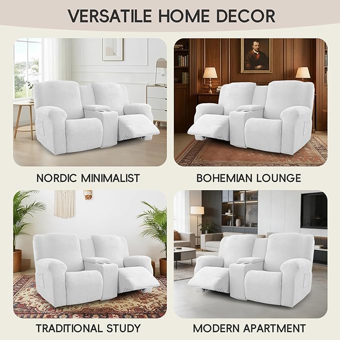 Recliner Loveseat Covers with Console, 6-Piece Stretch Geometric Strokes