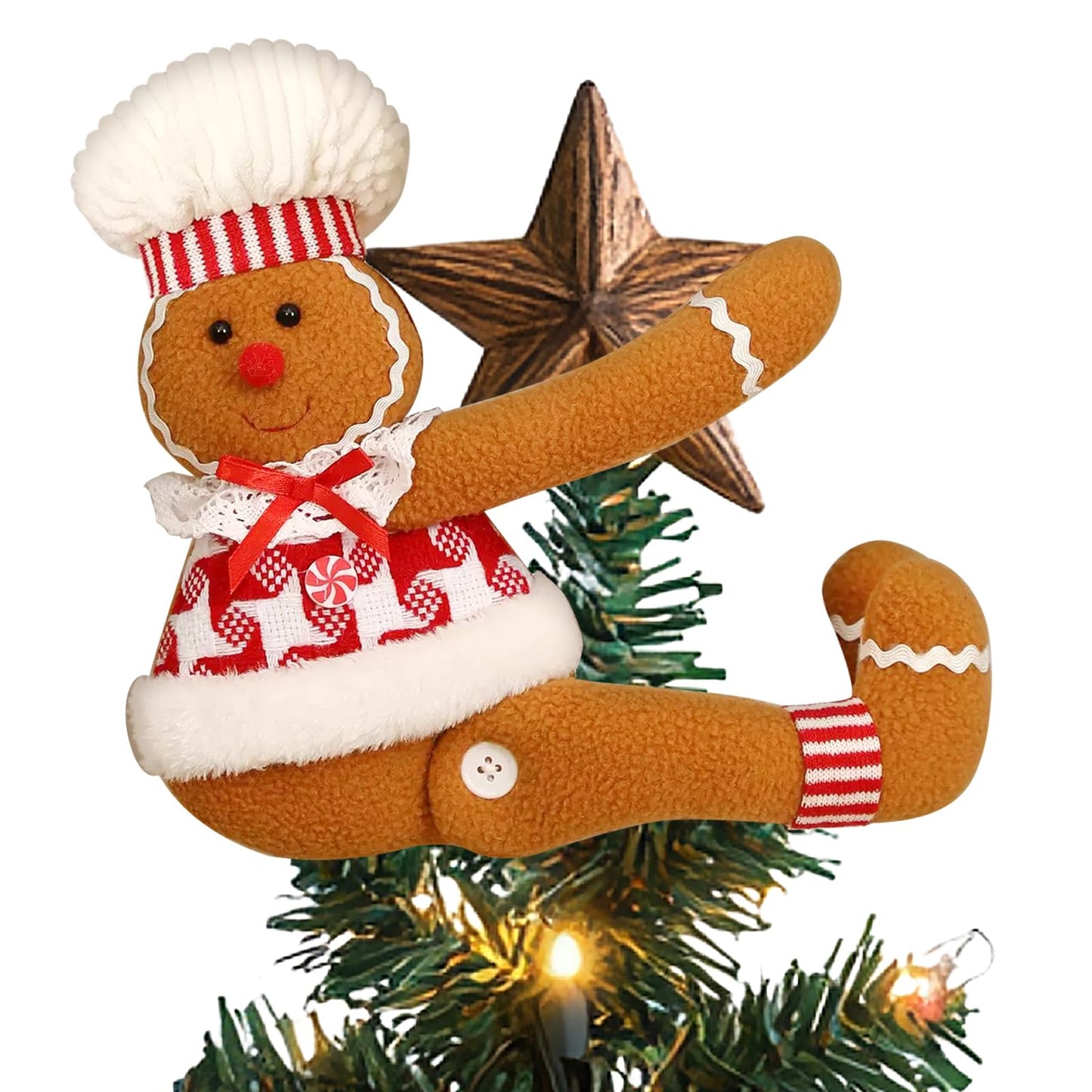 Ftuuo Gingerbread Christmas Tree Topper Decorations, Funny Xmas Plush Stuffed Gingerbread Ornament Doll Tree Hugger Decor for Curtain Wine Bottle Christmas Tree Holiday Home Decor (Woman)