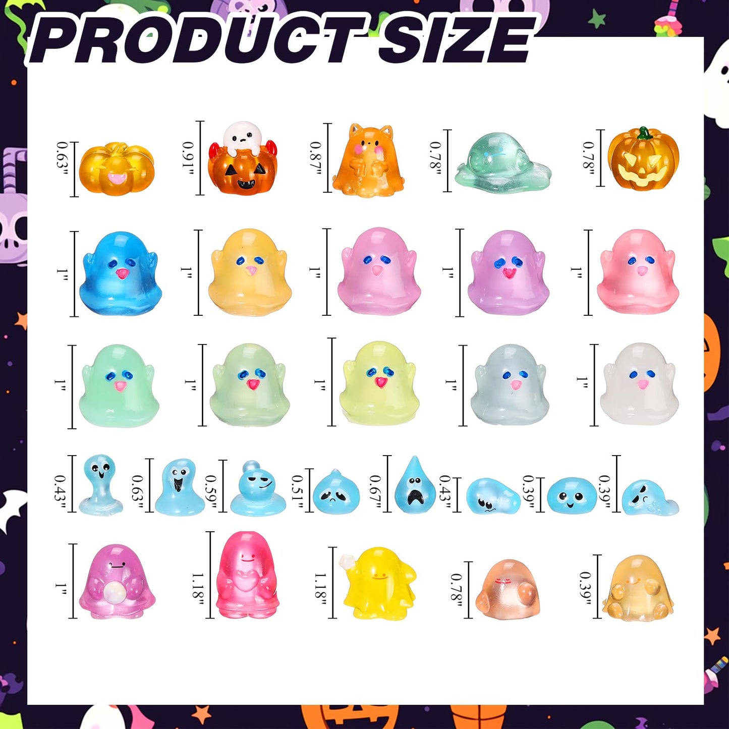 Sonwyoung 58 Pcs Halloween Luminous Mini Figures Glow in Dark Tiny Resin Figures Set Fairy House Diorama Accessories Halloween Pumpkin Ghost Skull Ornament for Garden Dollhouse Craft DIY (Wizard)