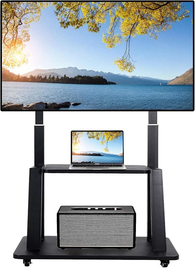 Mobile TV Stand on Wheels for 42-86 Inch Flat/Curved LED/LCD/OLED Rolling TV
