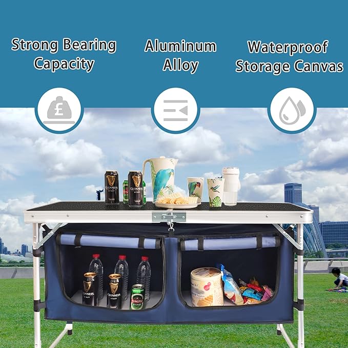 Folding Camping Table with Storage Compartment Aluminum Lightweight Camp