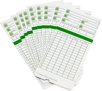 Time Cards for Employees Monthly,Numbered Days,All Pay Periods, 50 Count,2-Sided, 3 3/8" x 7 3/8",Green Print,Timecards for Time Clocks