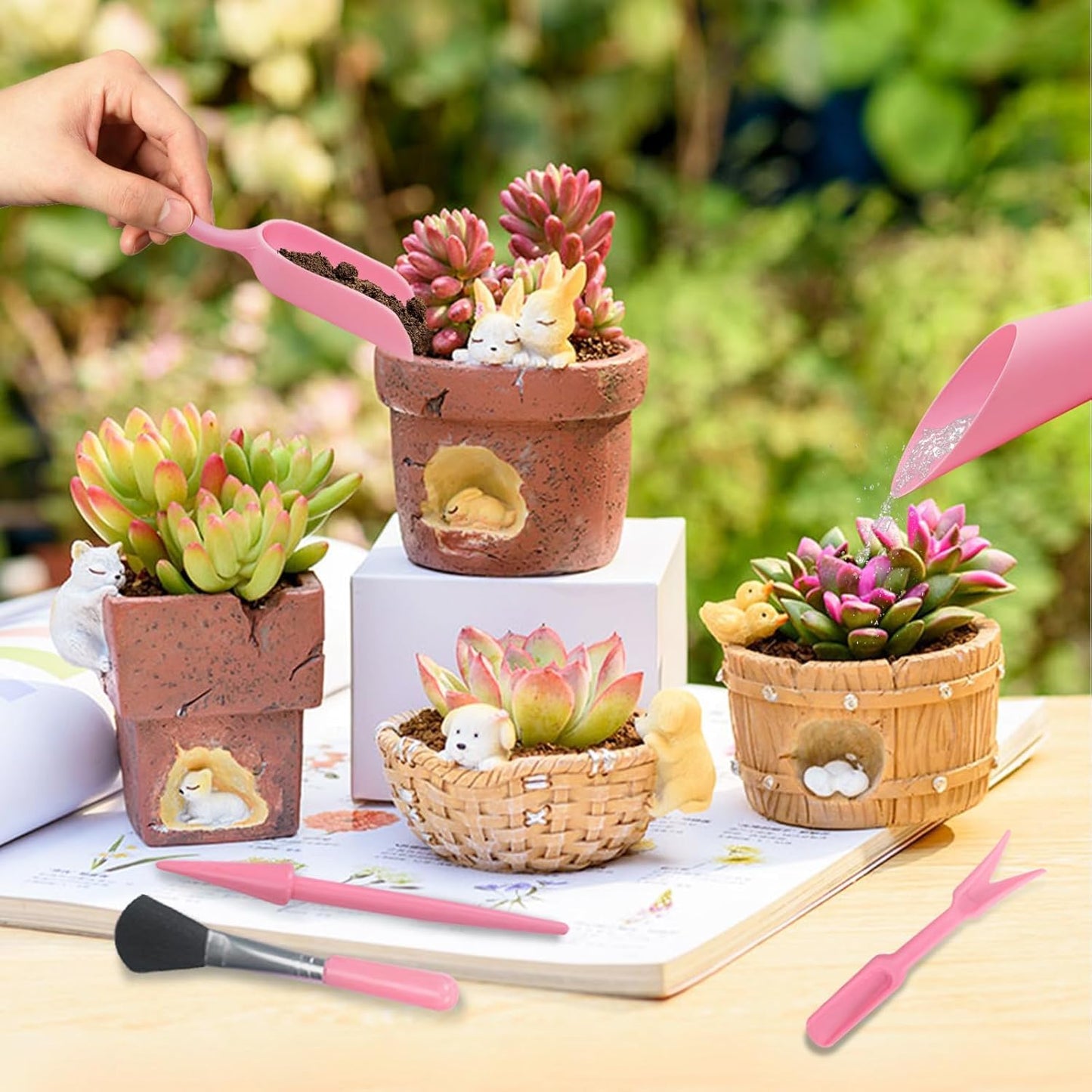 sanbeitang 16 Pcs Mini Garden Hand Transplanting Succulent Tools Set, Miniature Planting Tool Kit, Small Gardening Tool for Indoor Succulent Bonsai, Potting, Cactus