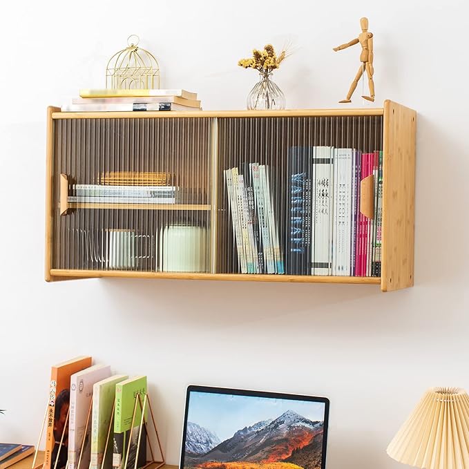 HollyHOME Small Bamboo Wall Mounted Kitchen Pantry Sideboard