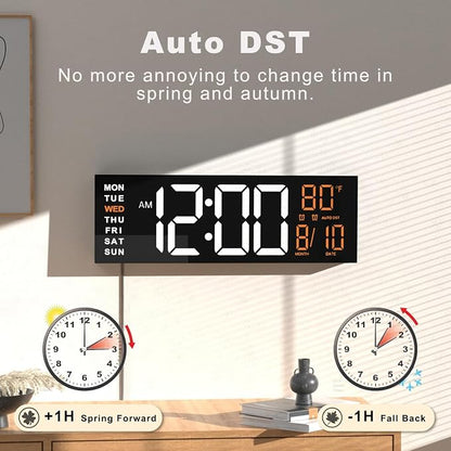 JALL 13" Large Digital Wall Mount Clock, Count Down Timer, Alarm, Big LED, DST, Temperature for Living Room Classroom Desk, Xmas, Birthday Gift for Senior Mom Dad, RGB