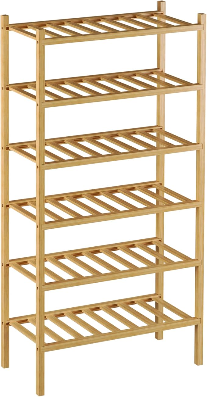 ROMGUAR CRAFT 6-Tier Bamboo Small Shoe Rack, Free Standing Wood Shoe Shelf