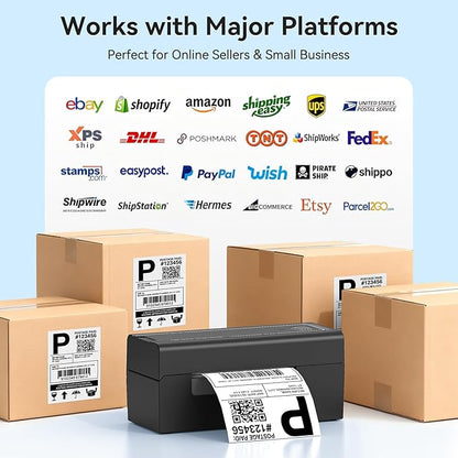 Bluetooth Thermal Label Printer, Wireless 4x6 Shipping Label Printer for Small Business & Shipping Packages, Support iPhone, Android, Windows, macOS, Work for Amazon, Ebay, Shopify, Etsy, USPS