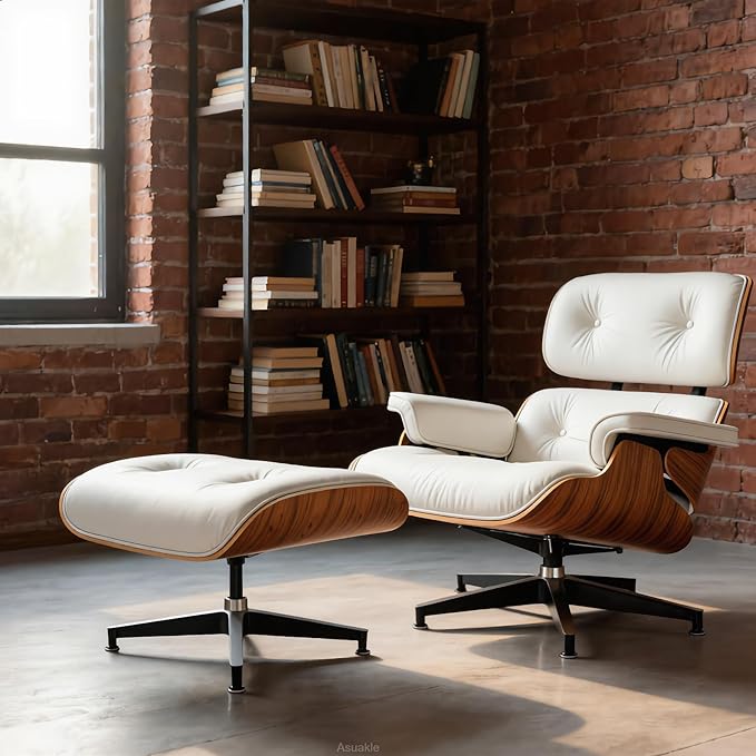 Top Grain Leather, Mid Century Chaise Lounge Chair and Ottoman, Modern Chair