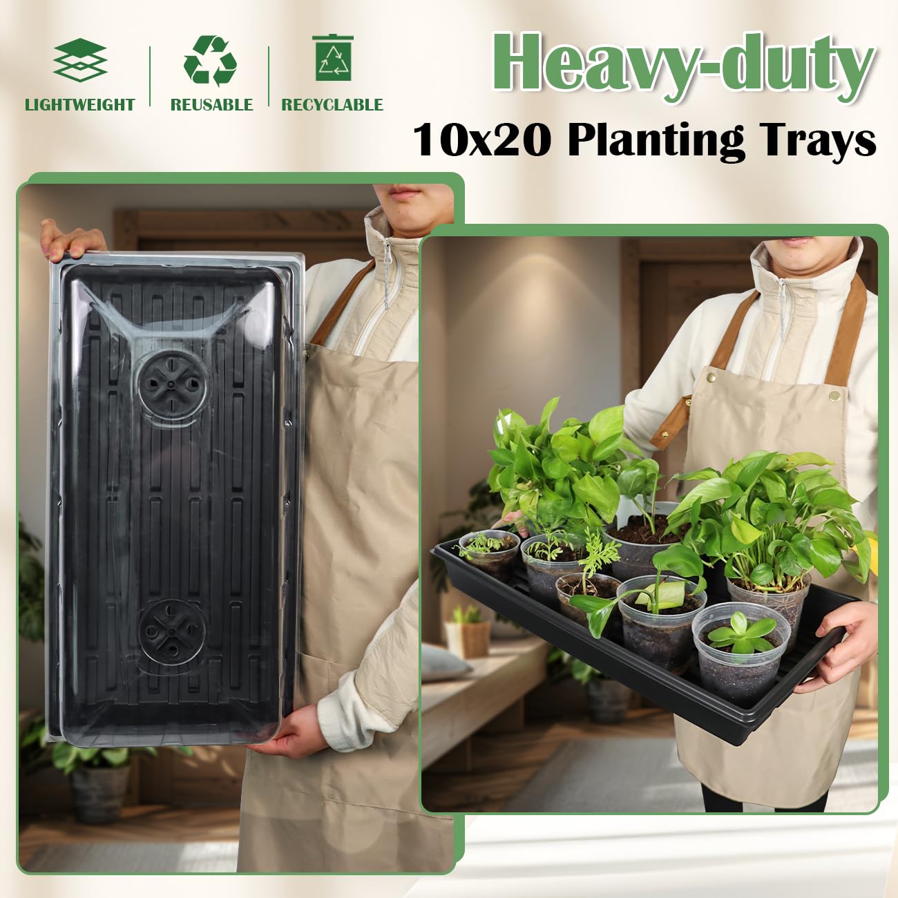 1020 Plant Tray with Tall 7.3'' Dome, 5-Pack Extra Large Seed Starter Tray with Humidity Domes, Heavy Duty 1020 Trays and Flats with Lid, Seed Germination Mini Greenhouse No Hole for Balcony Garden