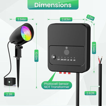 ZZXX 20W RGB Halloween Color Changing Landscape Lights Low Voltage Landscape Lighting IP66 Waterproof LED Outdoor Spotlight with Photocell Sensor for Patio Garden Yard Christmas Decoration (6 Pack)