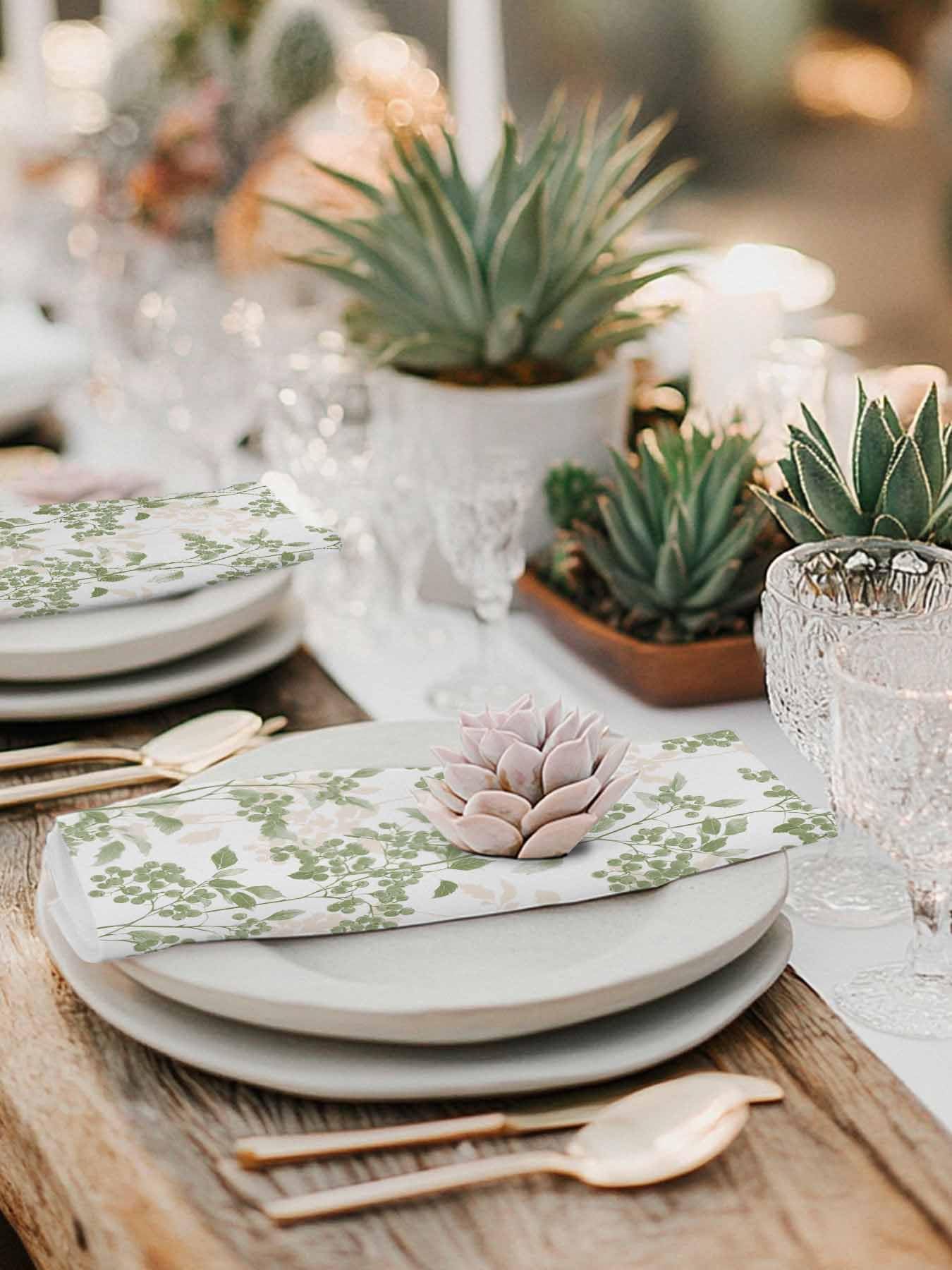 Sage Green Leaves Cloth Napkins Set of 6 - Washable Dinner Napkins Reusable Table Napkins for Home Party Weeding Dining Table Setting Decoration,Oversized 20"x20" Wildflower Herbs Floral Spring Summer