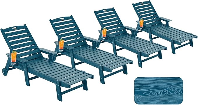 Patio Chaise Lounge Chair Set of 4, Oversize Lounge Chairs