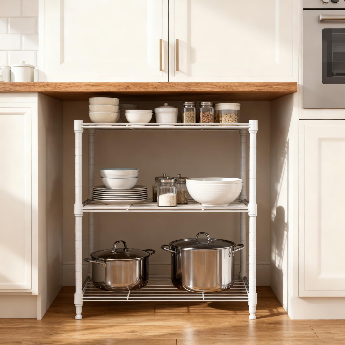 M MZG 450 lbs Wire Storage Shelving 3-Tier Utility Shelving Unit Steel Organizer Wire Rack for Home,Kitchen,Office,White (11.8" D x 17.7" W x 26.4" H)