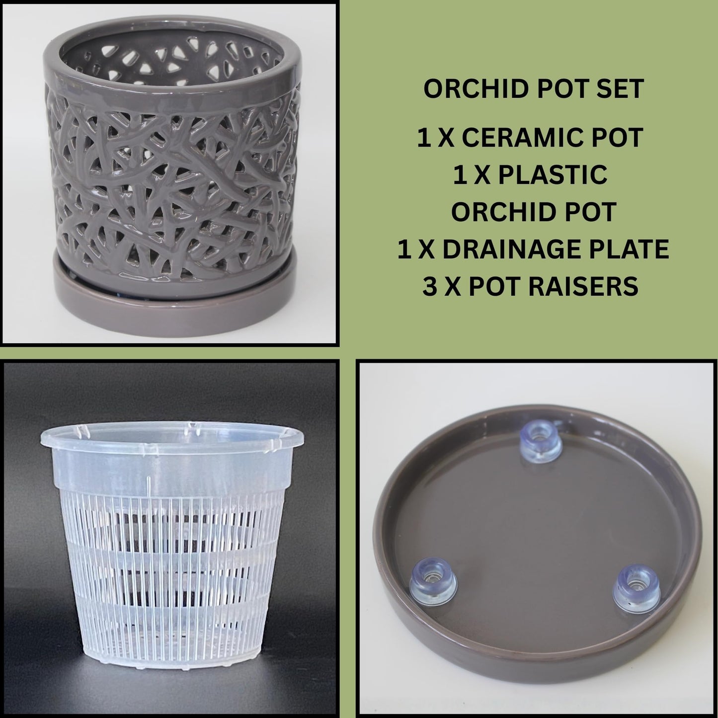 DESQUIGGLE Gray Large Ceramic Orchid Pot with Holes, 6 Inches Wide, for Indoors or Outdoors with Woven String Cut Out Design, Orchid Planters, Orchid Gifts